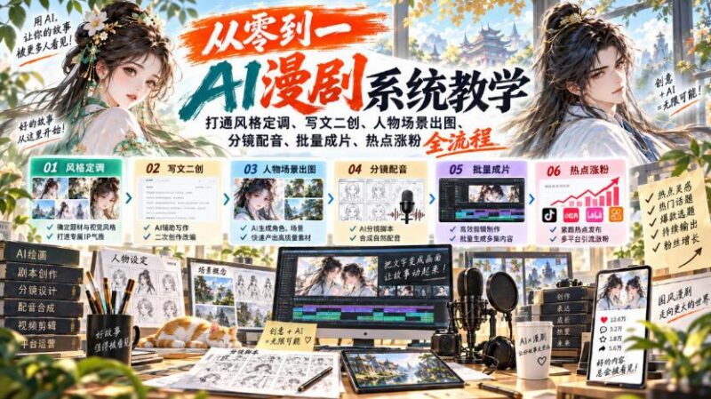 从零到一AI漫剧系统教学,打通风格定调、写文二创、人物场景出图、分镜配音、批量成片、热点涨粉全流程 三零资源-三零资源
