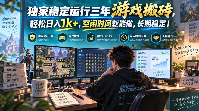 独家稳定运行三年游戏搬砖,轻松日入1k+,空闲时间就能做,长期稳定!【揭秘】-三零资源