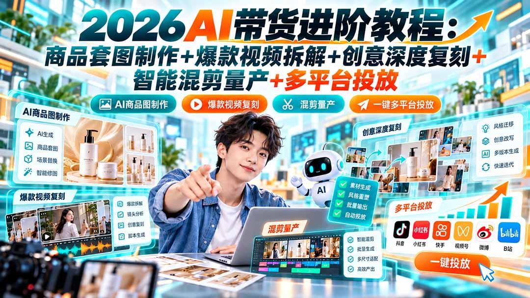 2026AI带货进阶教程:商品套图制作+爆款视频拆解+创意深度复刻+智能混剪量产+多平台投放 图1