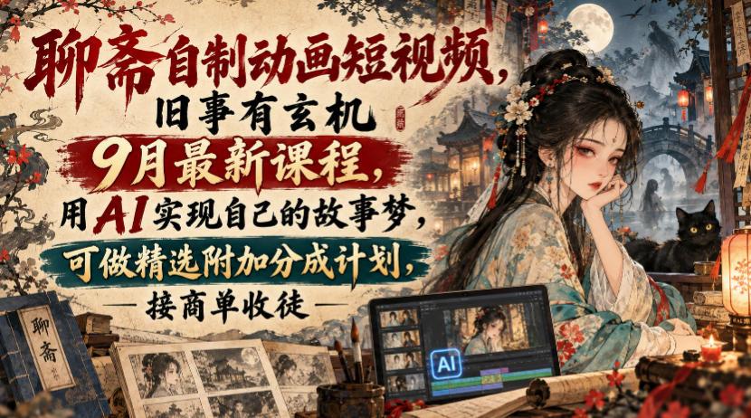聊斋自制动画短视频,旧事有玄机9月最新课程,用AI实现自己的故事梦,可做精选附加分成计划,接商单收徒 图1