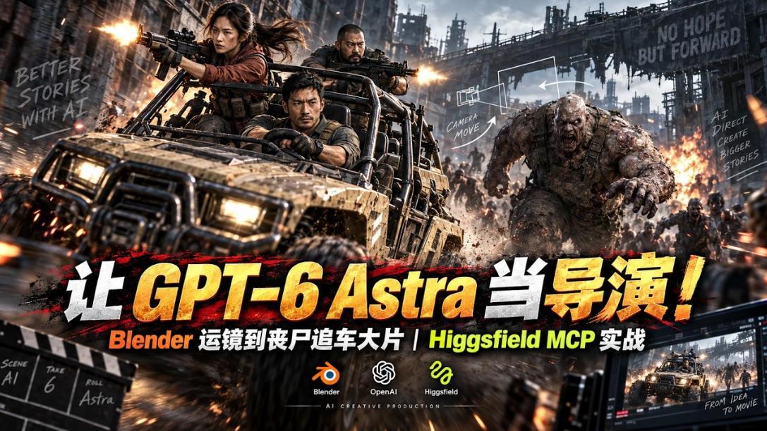 让GPT-6 Astra当导演!Blender运镜到丧尸追车大片|Higgsfield MCP实战 图1