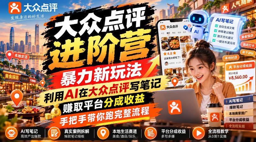 大众点评进阶营,暴力新玩法,利用AI在大众点评写笔记, 賺取平台分成收益,手把手带你跑完整流程 图1