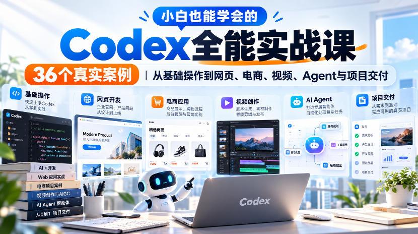 小白也能学会的Codex全能实战课|36个真实案例,从基础操作到网页、电商、视频、Agent与项目交付 图1