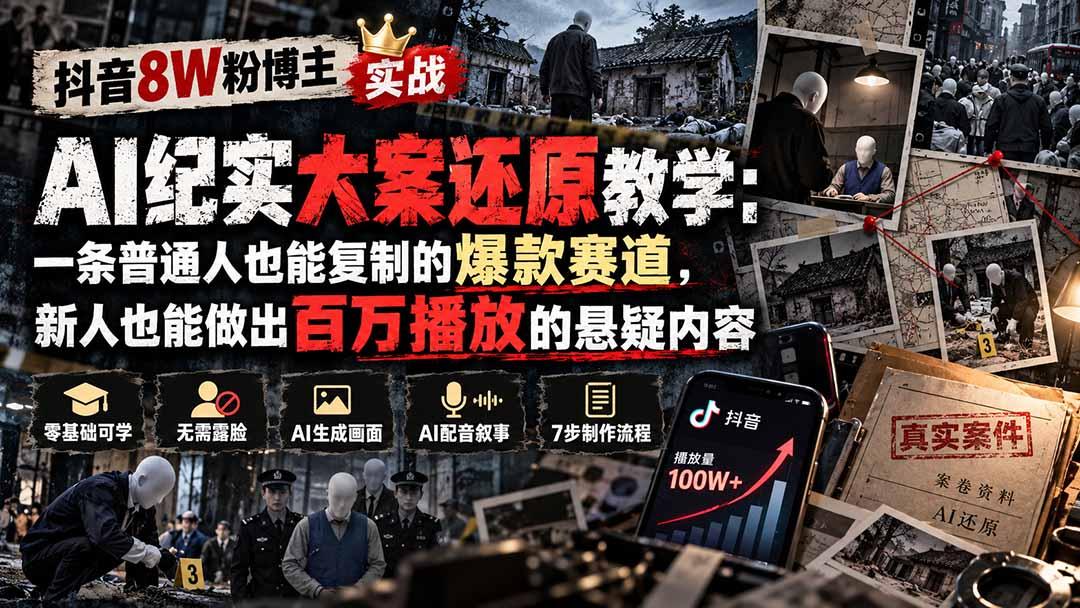 抖音8W粉博主AI纪实大案还原教学：一条普通人也能复制的爆款赛道，新人也能做出百万播放的悬疑内容 图1