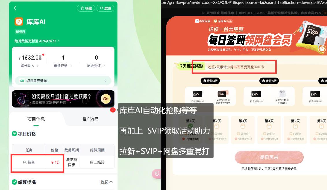 库库AI+度娘SVIP双料白嫖：一套混合拉新玩法全拆解 图1