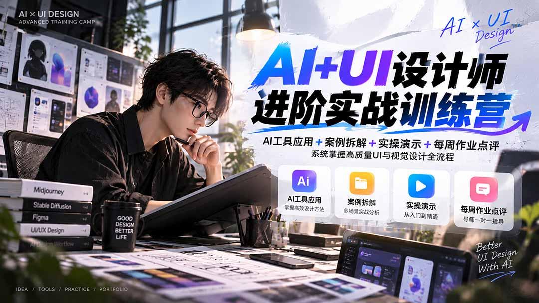 【无水印】AI+UI设计师进阶训练营-第4期:AI工具应用+案例拆解+实操演示+作业点评,掌握高质量UI与视觉设计全流程 图1