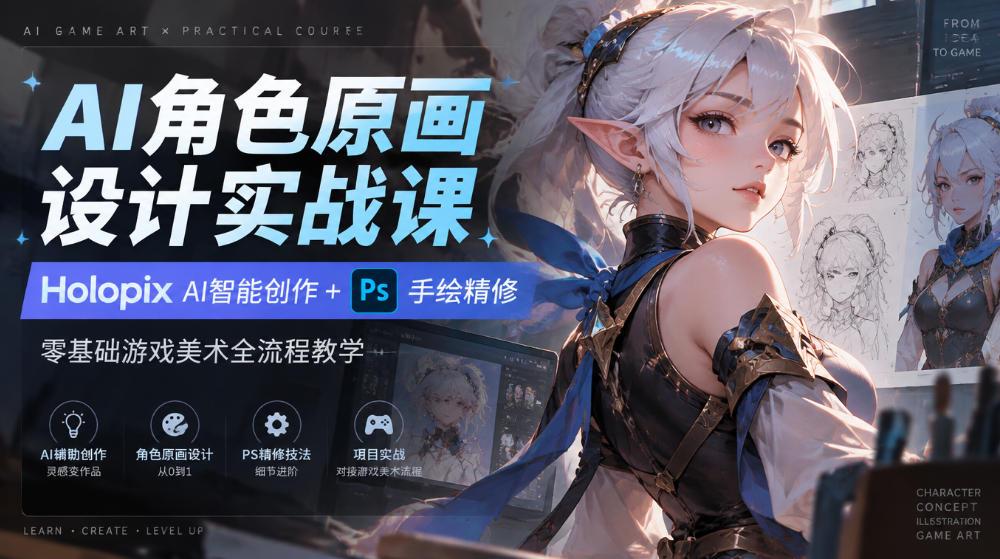 AI角色原画设计实战课｜Holopix AI智能创作+PS手绘精修，零基础游戏美术全流程教学 图1