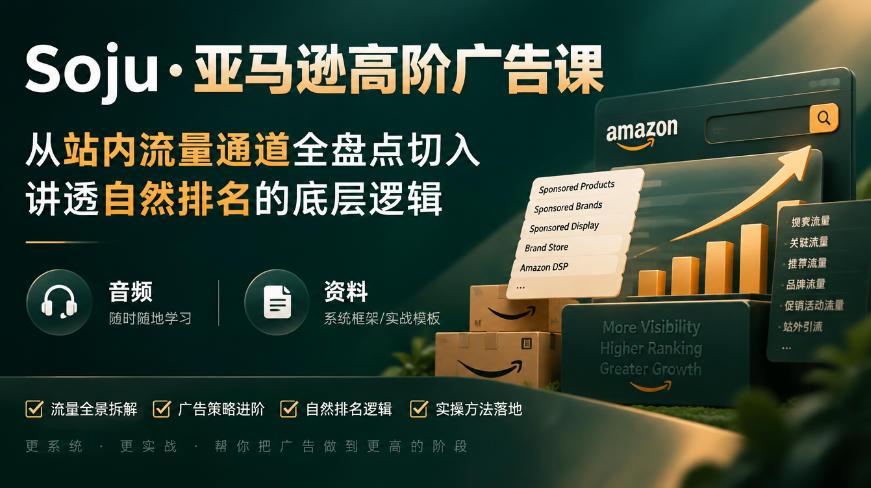 亚马逊高阶广告课,从站内流量通道全盘点切入,讲透自然排名的底层逻辑(直播+音频+资料) 图1