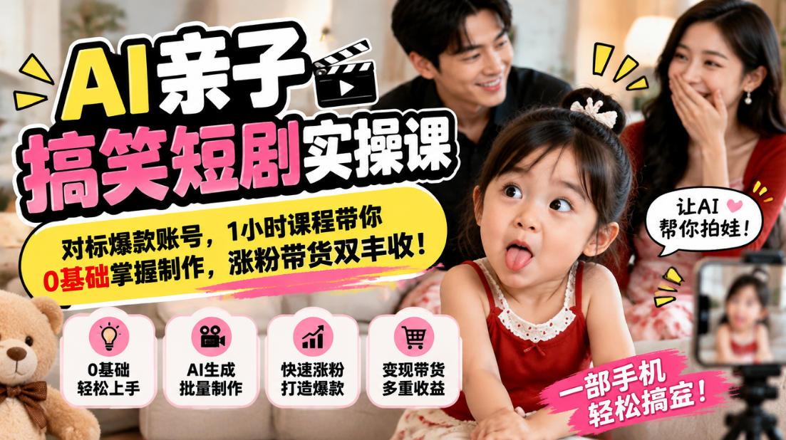 AI亲子搞笑短剧实操课,对标爆款账号,1小时课程带你0基础掌握制作,涨粉带货双丰收 图1