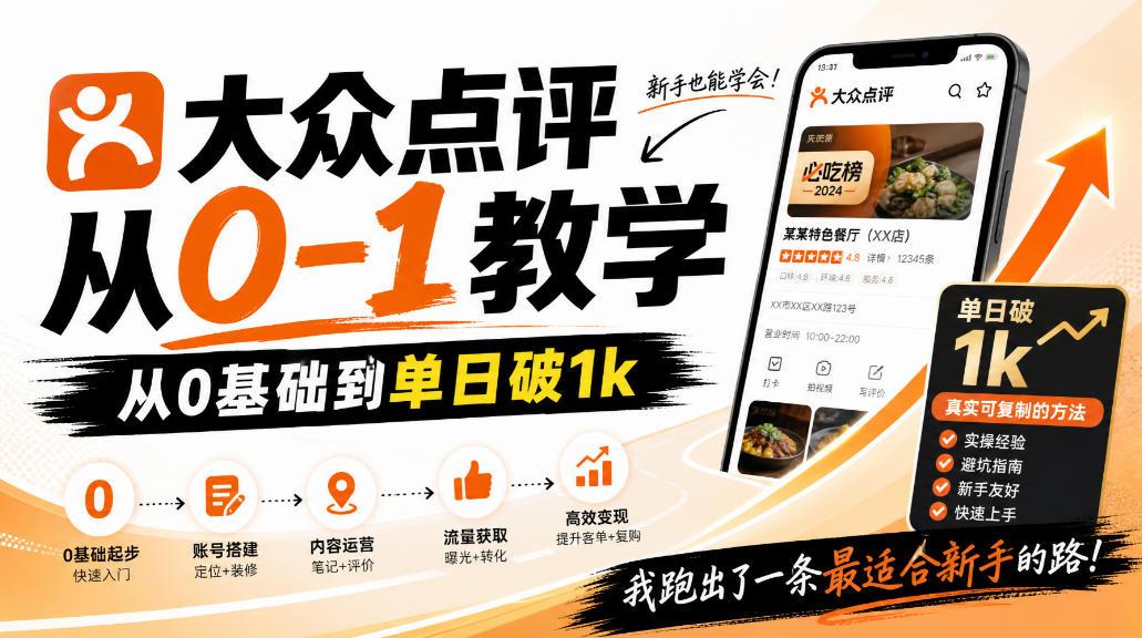 大众点评分成从0-1教学，从0基础到单日破1k，我跑出了一条最适合新手的路 图1