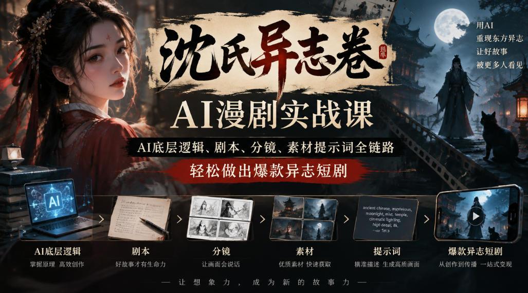 沈氏异志卷AI漫剧实战课|AI底层逻辑、剧本、分镜、素材提示词全链路,轻松做出爆款异志短剧 图1