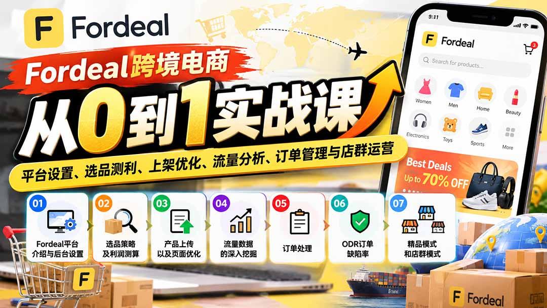 Fordeal跨境电商从0到1实战课:平台设置、选品测利、上架优化、流量分析、订单管理与店群运营 图1