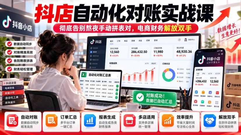 抖店自动化对账实战课,彻底告别熬夜手动拼表对,账电商财务解放双手 图1