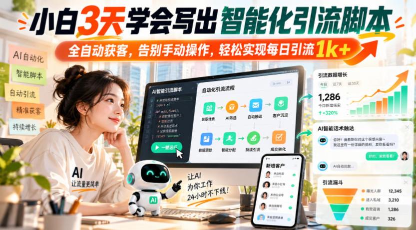 小白3天学会写出智能化引流脚本，全自动获客，告别手动操作，轻松实现每日引流1k+ 图1