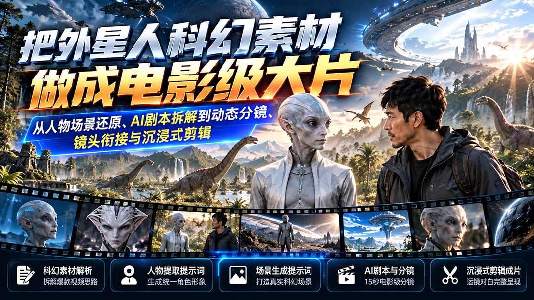 把外星人科幻素材做成电影级大片:从人物场景还原、AI剧本拆解到动态分镜、镜头衔接与沉浸式剪辑 图1