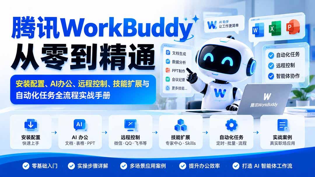 腾讯WorkBuddy从零到精通：安装配置、AI办公、远程控制、技能扩展与自动化任务全流程实战手册 图1