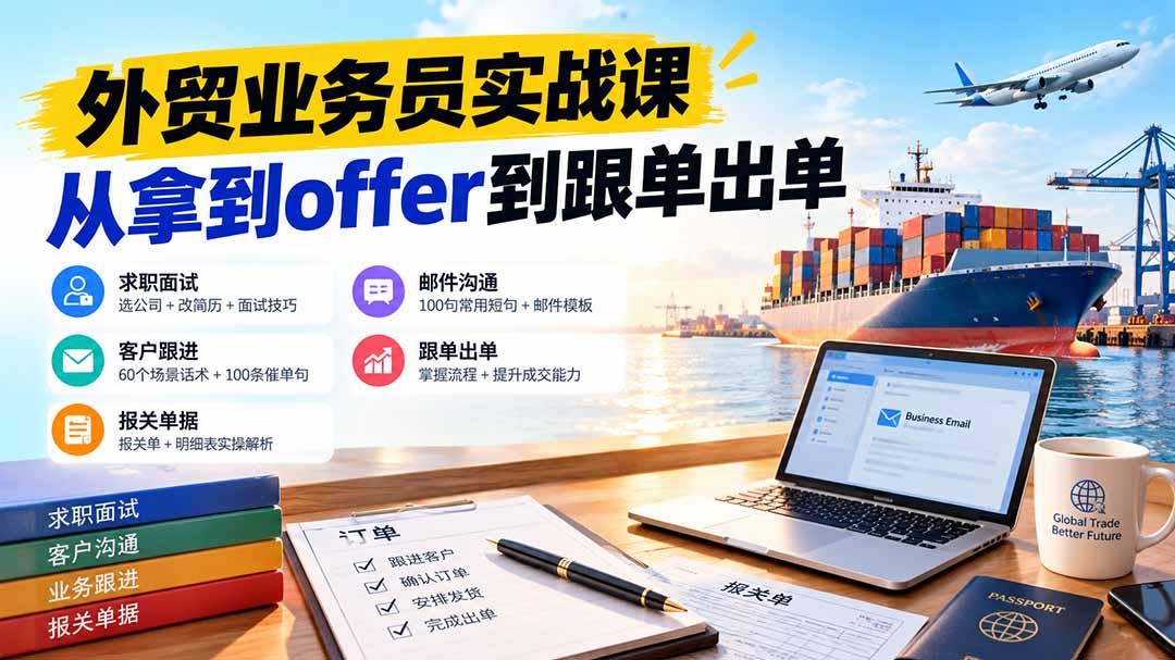外贸业务员从求职到出单实战课：教你筛选优质公司、优化简历、应对面试、客户跟进催单及出口报关操作篇 图1