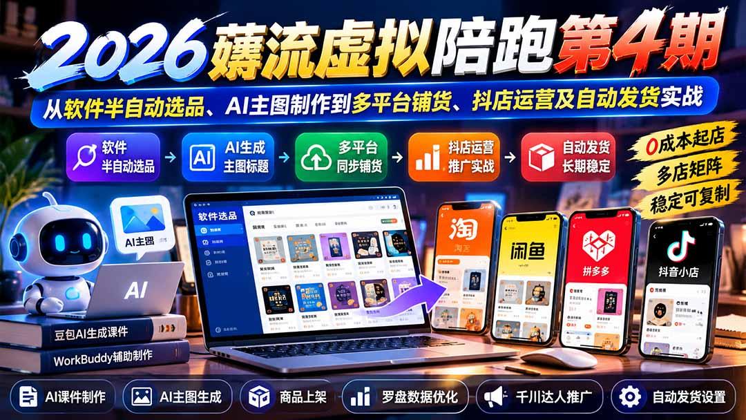 2026薅流虚拟陪跑第4期:从软件半自动选品、AI主图制作到多平台铺货、抖店运营及自动发货实战 图1