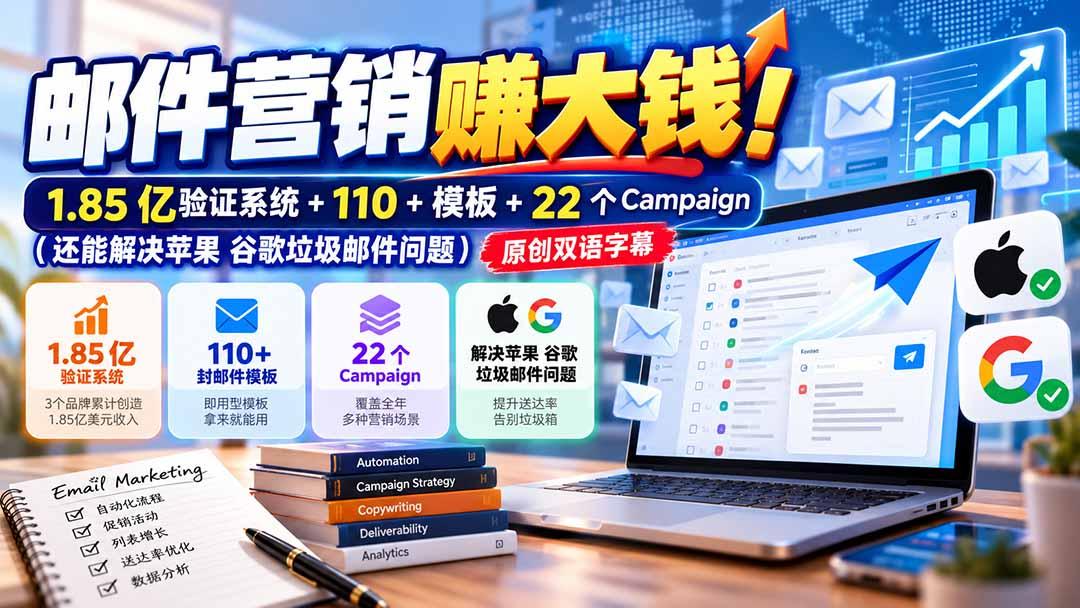 邮件营销赚大钱！1.85亿验证系统+110+模板+22个Campaign(还能解决苹果 谷歌垃圾邮件问题 图1