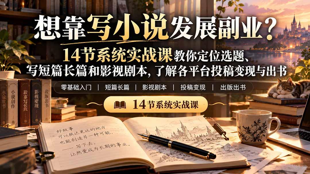 【无水印】想靠写小说发展副业？14节系统实战课教你定位选题、写短篇长篇和影视剧本，了解各平台投稿变现与出书 图1