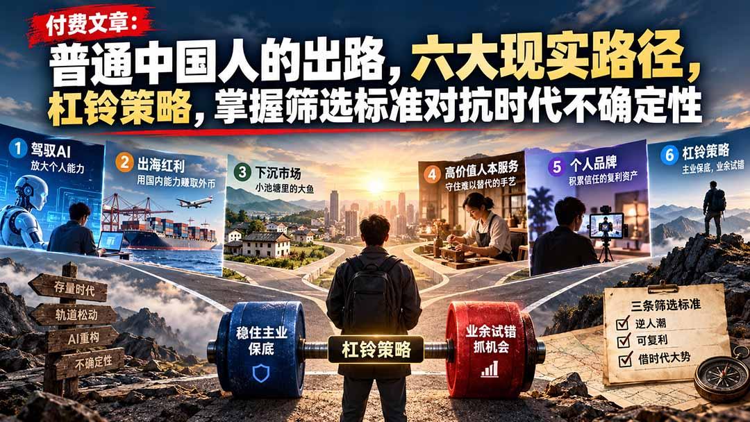 付费文章：普通中国人的出路，六大现实路径，杠铃策略，掌握筛选标准对抗时代不确定性 图1