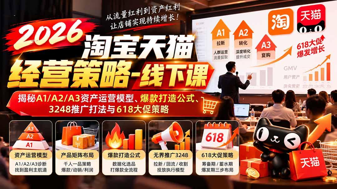 2026淘宝天猫经营策略-线下课-更新1019:揭秘A1/A2/A3资产运营模型、爆款打造公式、3248推广打法与618大促策略 图1