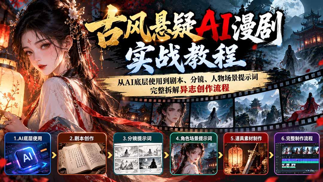 古风悬疑AI漫剧实战教程：从AI底层使用到剧本、分镜、人物场景提示词，完整拆解异志创作流程 图1
