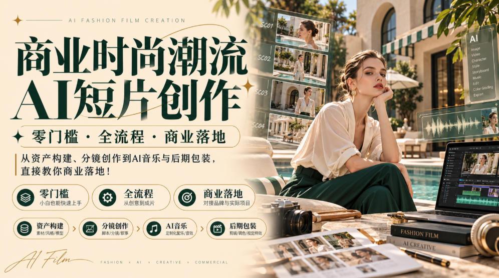 商业时尚潮流AI短片创作|零门槛・全流程・商业落地,从资产构建、分镜创作到AI音乐与后期包装,直接教你商业落地! 图1
