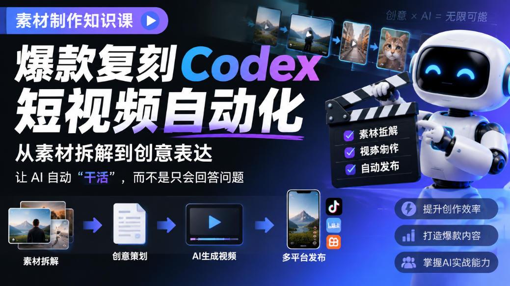 素材制作知识课，爆款复刻Codex短视频自动化，从素材拆解到创意表达，让AI自动“干活”，而不是只会回答问题 图1