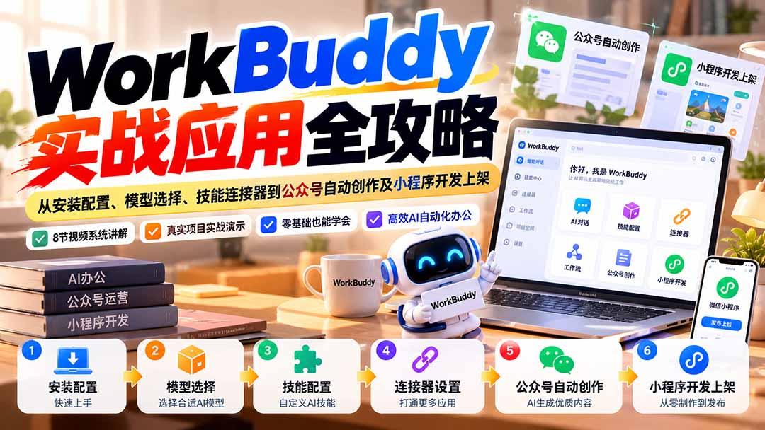 WorkBuddy 实战应用全攻略:从安装配置、模型选择、技能连接器到公众号自动创作及小程序开发上架 图1