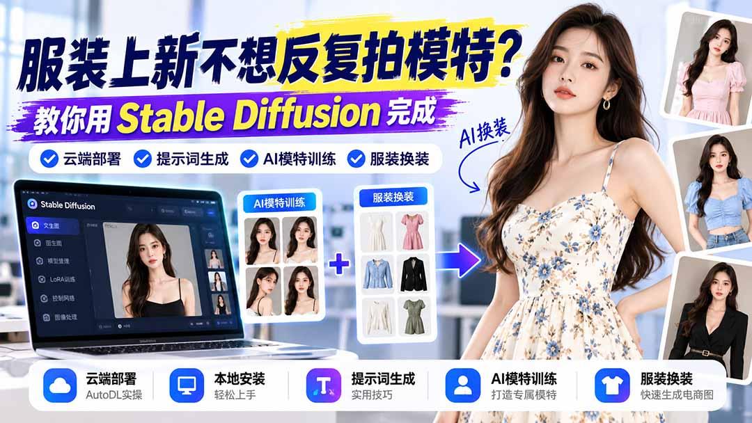 服装上新不想反复拍模特？教你用Stable Diffusion完成云端部署、提示词生成、AI模特训练与换装 图1