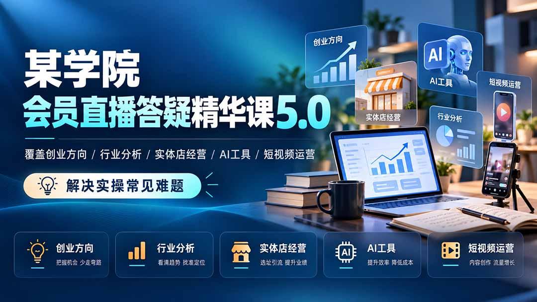 某学院会员直播答疑精华课5.0：覆盖创业方向、行业分析、实体店经营、AI工具和短视频运营，解决实操常见难题！ 图1