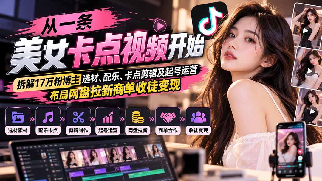 从一条美女卡点视频开始：拆解17万粉博主选材、配乐、卡点剪辑及起号运营，布局网盘拉新商单收徒变现 图1