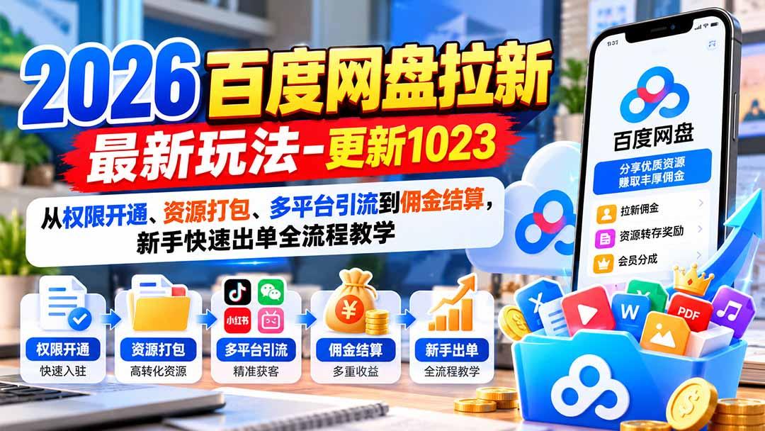 2026百度网盘拉新最新玩法-更新1023：从权限开通、资源打包、多平台引流到佣金结算，新手快速出单全流程教学 图1
