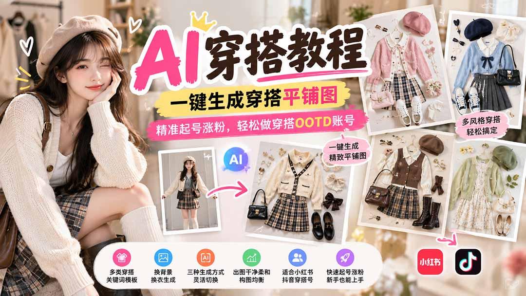 【无水印】AI穿搭教程|一键生成穿搭平铺图,精准起号涨粉,轻松做穿搭OOTD账号 图1
