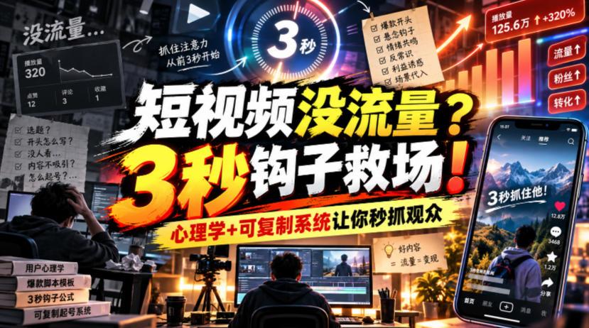 【无水印】短视频没流量？3秒钩子救场！心理学+可复制系统让你秒抓观众【原创双语字幕】 图1