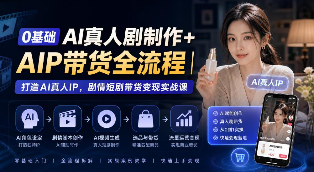 0基础AI真人剧制作+AIP带货全流程|打造AI真人IP,剧情短剧带货变现实战课 图1