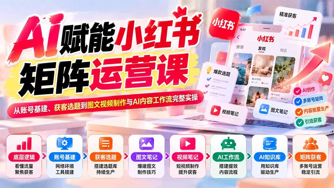 AI赋能小红书矩阵运营课:从账号基建、获客选题到图文视频制作与AI内容工作流完整实操 图1