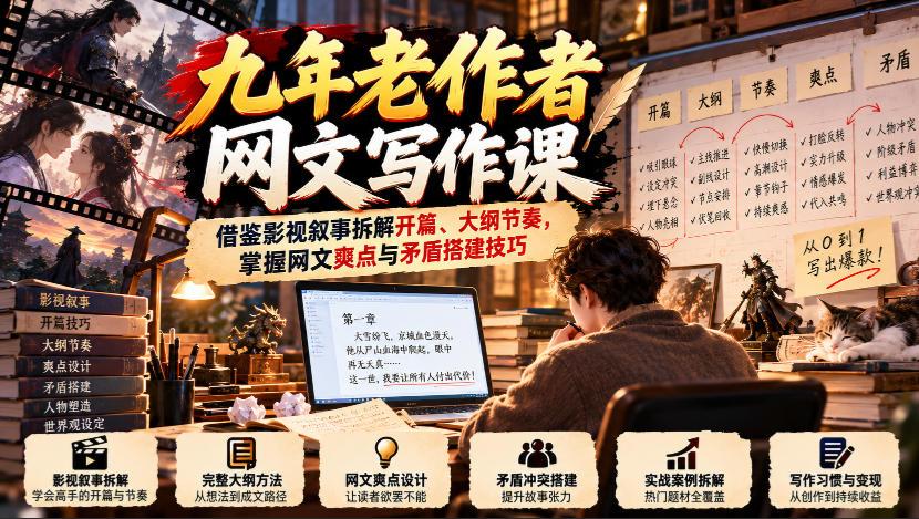 九年老作者网文写作课：借鉴影视叙事拆解开篇、大纲节奏，掌握网文爽点与矛盾搭建技巧 图1