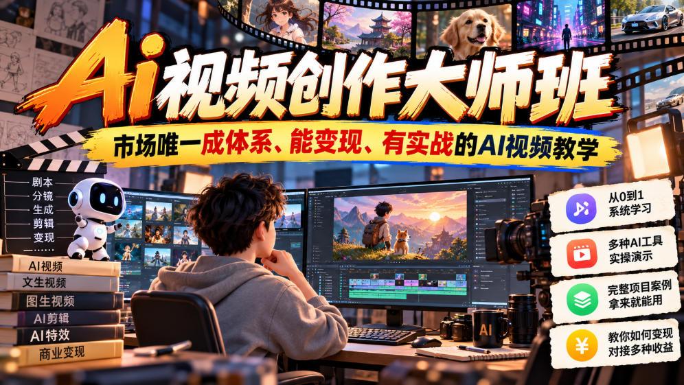 Ai视频创作大师班，市场唯一成体系、能变现、有实战的AI视频教学（更新2026） 图1