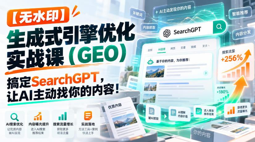 【无水印】生成式引擎优化(GEO)实战课:搞定SearchGPT,让AI主动找你的内容!【原创双语字幕】 图1