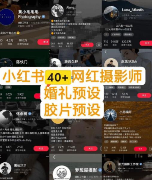 独家高质量调色素材合集！精选小红书40+多位网红婚礼/人像/风光摄影师的预设，按姓名整理，建议收藏！ 图1