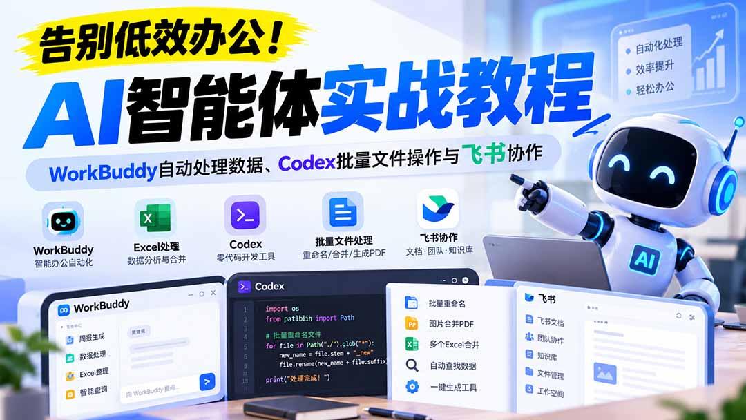 【无水印】告别低效办公！《AI智能体实战教程》WorkBuddy自动处理数据、Codex批量文件操作与飞书协作 图1