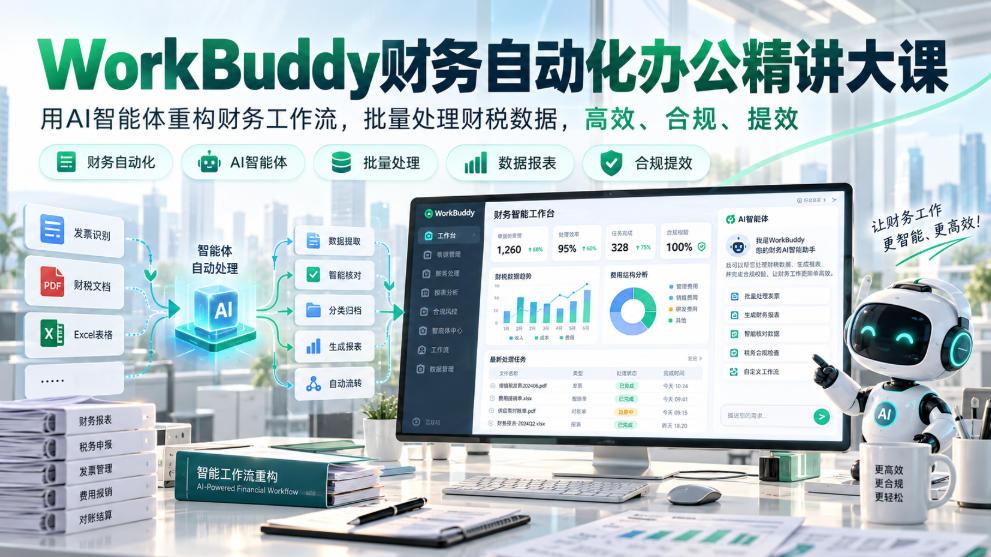 WorkBuddy财务自动化办公精讲大课,用AI智能体重构财务工作流,批量处理财税数据,高效、合规、提效 图1