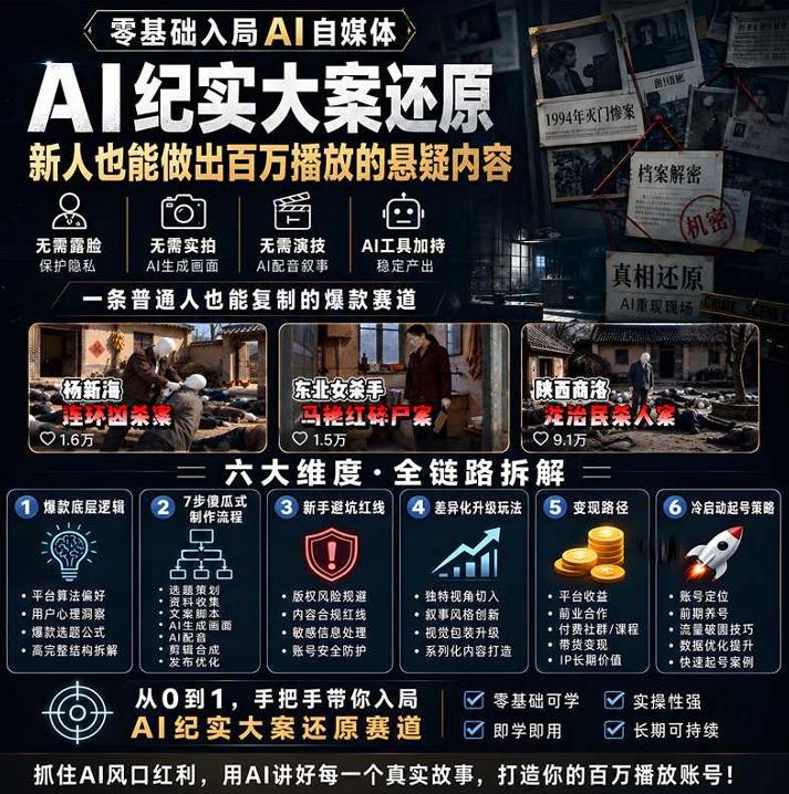抖音8W粉博主AI纪实大案还原教学：一条普通人也能复制的爆款赛道，新人也能做出百万播放的悬疑内容 图2