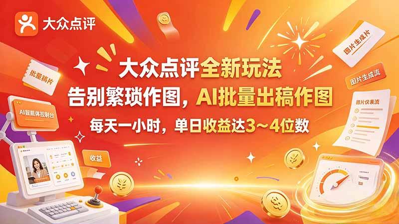 大众点评全新玩法，不用繁琐作图，AI 批量出稿作图，每天一小时，单日收益达 3～4 位数 三零资源-三零资源