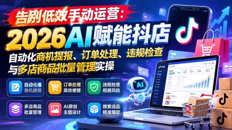 告别低效手动运营:2026AI赋能抖店自动化商机提报、订单处理、违规检查与多店商品批量管理实操 三零资源-三零资源