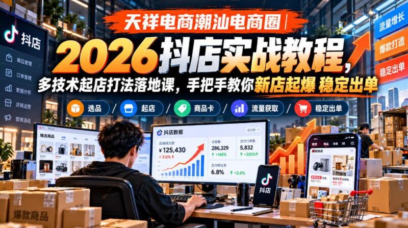 天祥电商潮汕电商圈|2026抖店实战教程,多技术起店打法落地课,手把手教你新店起爆稳定出单 三零资源-三零资源