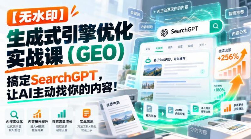 【无水印】生成式引擎优化(GEO)实战课:搞定SearchGPT,让AI主动找你的内容!【原创双语字幕】 三零资源-三零资源