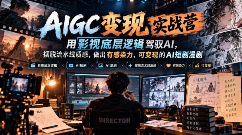 AIGC变现实战营,用影视底层逻辑驾驭AI,摆脱流水线质感,做出有感染力、可变现的AI短剧漫剧 三零资源-三零资源